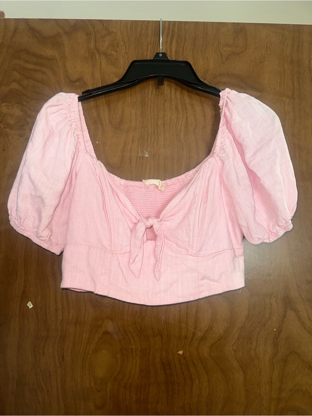 Altar’d State Pink Puff-Sleeve Tie-Front Crop Top - Women